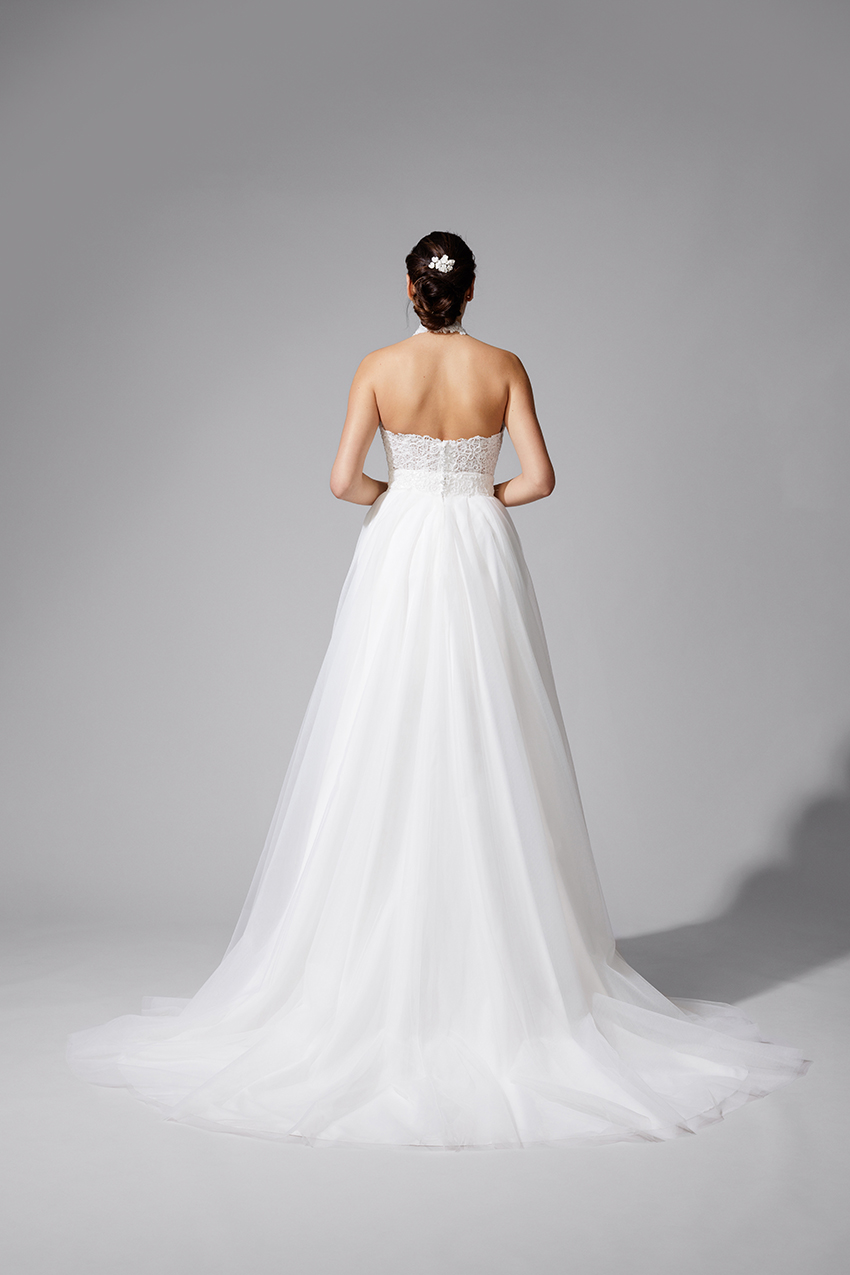 BEL22707_2 copie Robe de mariée BEL22707 robe courte perlée avec surjupe fendue en tulle